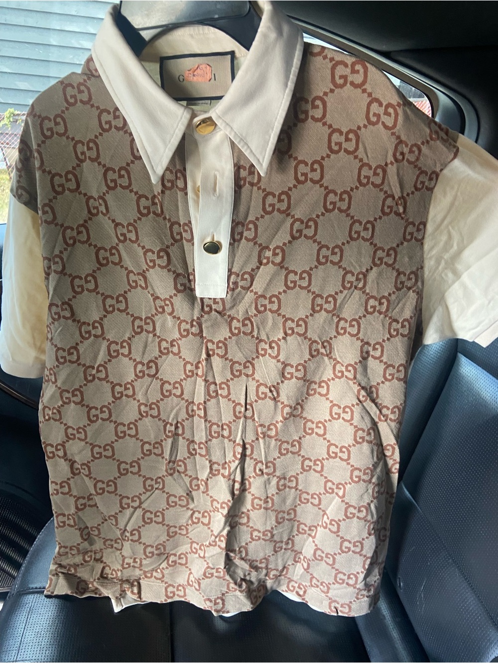 Gucci Beige Polo with Brown GG Monogram